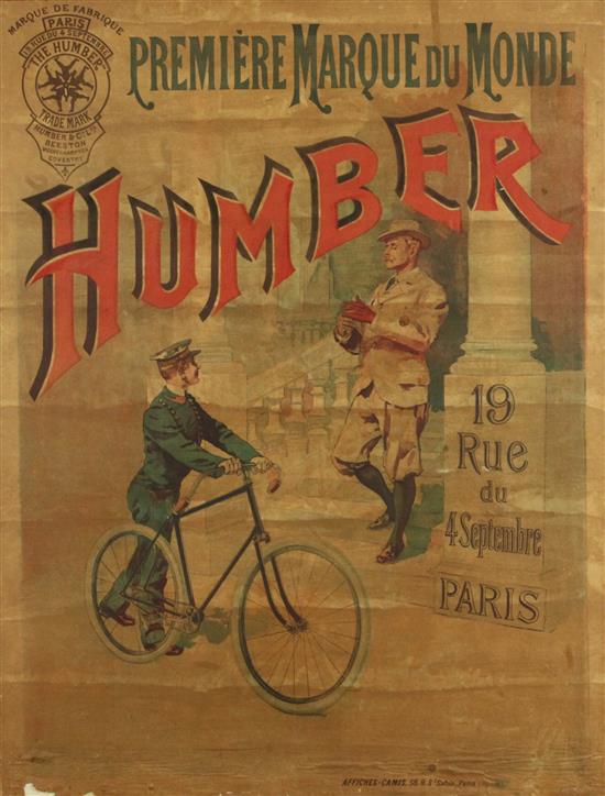 A French Parisienne Humber Bicycles poster, 50.75 x 39.25in., formerly in the Collection at Beaulieu